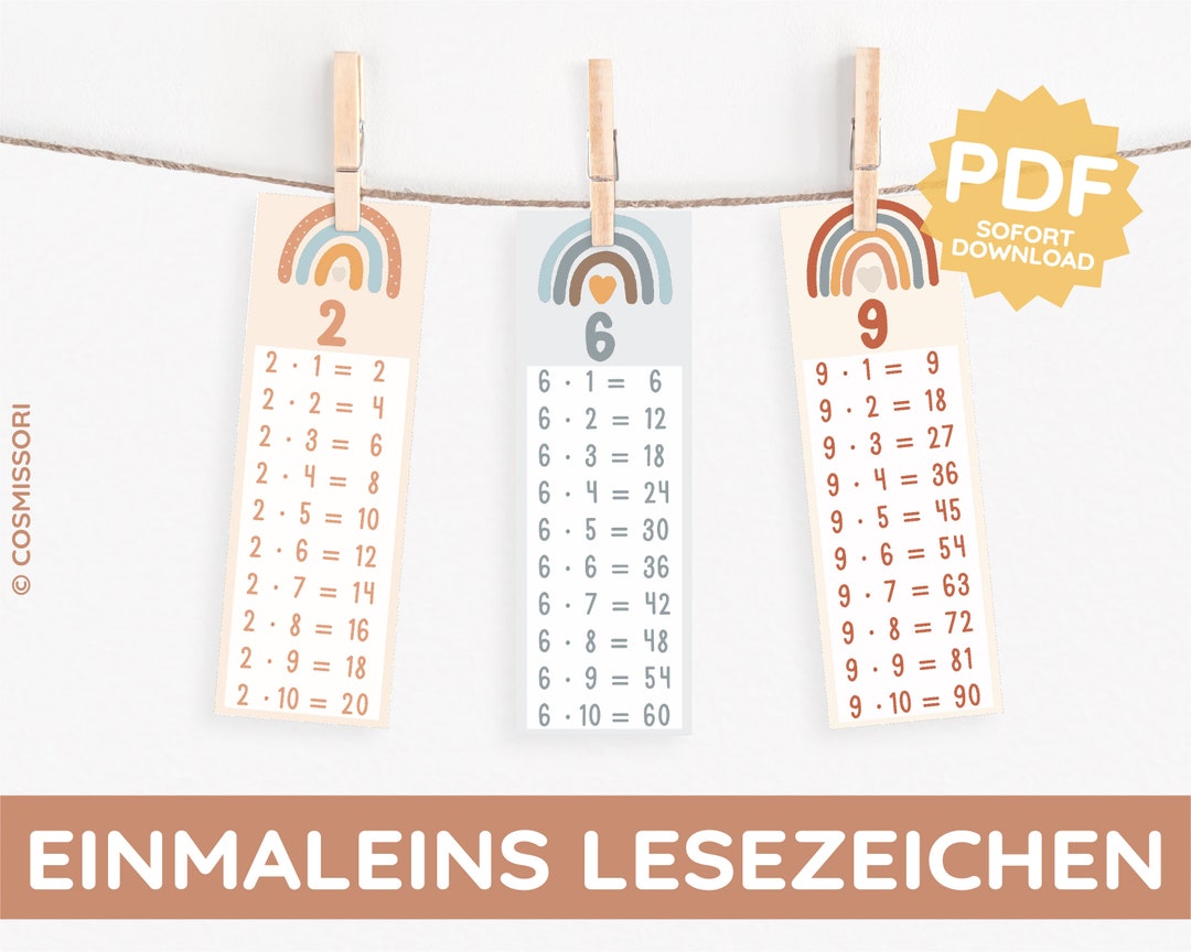 Multiplication Table Bookmark Boho PDF Printable Template Download ...