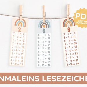 Marcador de tabla de multiplicar Boho PDF imprimible plantilla descargar tabla de multiplicar escuela primaria regalo niño escuela niño matemáticas DIY
