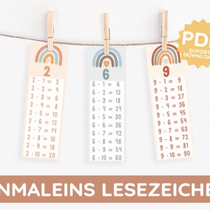 Small multiplication table bookmark boho PDF printable template download multiplication table primary school child gift school child math DIY