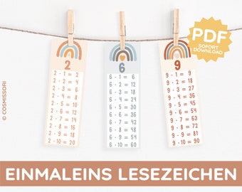 Kleines Einmaleins Lesezeichen Boho PDF druckbare Vorlage Herunterladen Multiplikation Tabelle Grundschulkind Geschenk Schulkind Mathe DIY