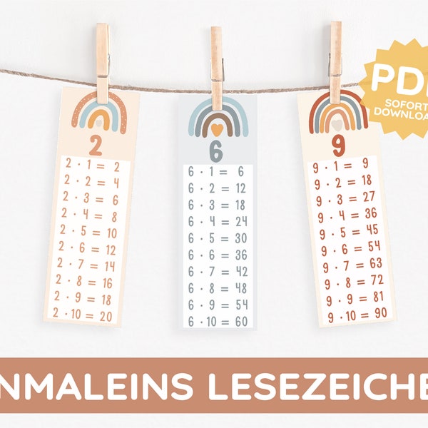 Small multiplication table bookmark boho PDF printable template download multiplication table primary school child gift school child math DIY