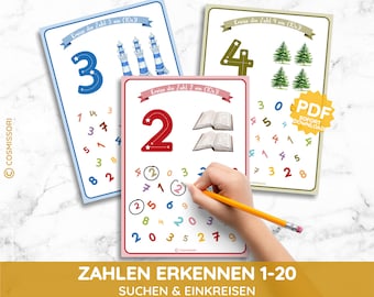 SEARCH & CIRCLE Numbers up to 20 Number Scramble PDF Printable ABC Kindergarten Worksheet First Number Material Daycare School Child German