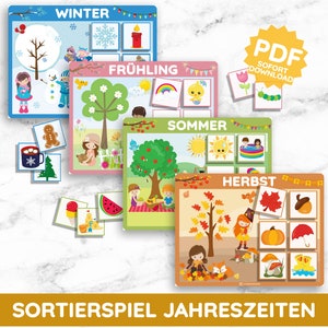 STAGIONI Schede illustrate Montessori Gioco di ordinamento Gioco di apprendimento per bambini Schede annuali PDF Fai da te Giocattolo Asilo Kita Gioco di puzzle Tedesco