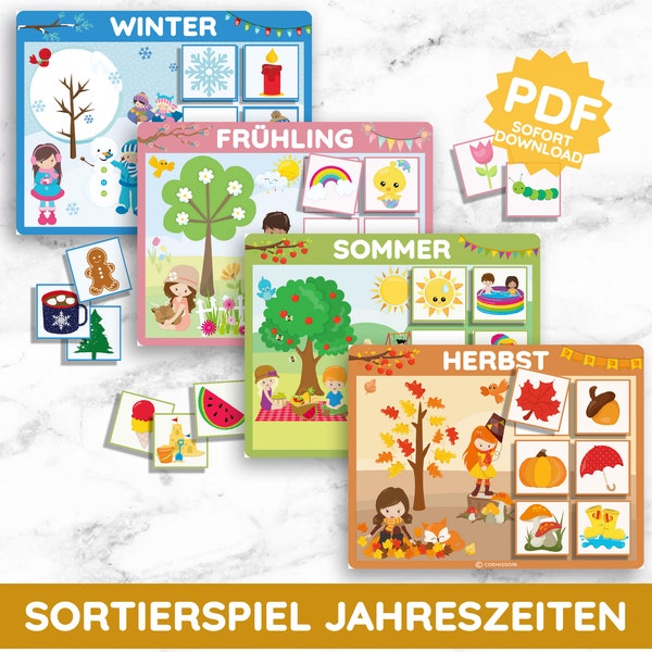 JAHRESZEITEN Tafeln Bildkarten Montessori Sortierspiel Kleinkind Lernspiel Jahr Karten PDF DIY Spielzeug Kindergarten Kita Legespiel Deutsch