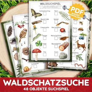 Forest treasure hunt search game nature forest treasure hunt treasure hunt Montessori forest kindergarten PDF child toddler schoolchild scavenger hunt template