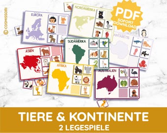 Continents & Animals Picture Cards Montessori Sorting Game Toddler Learning Game PDF DIY Toy Kindergarten Daycare Matching Game Worksheet German