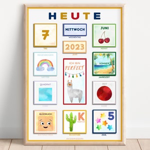 Calendario diario de pizarra, calendario infantil diario, afirmación, letra, número, forma, color del día, calendario de aprendizaje infantil, calendario de juegos, Montessori PDF