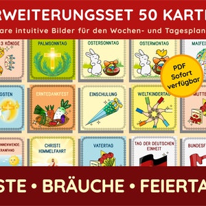 50 Iconos Pictogramas Celebraciones Fiestas Tarjetas para Niños Calendario Planificador Semanal Planificador Diario Actividades Diarias Semanales para Niños PDF Imprimible