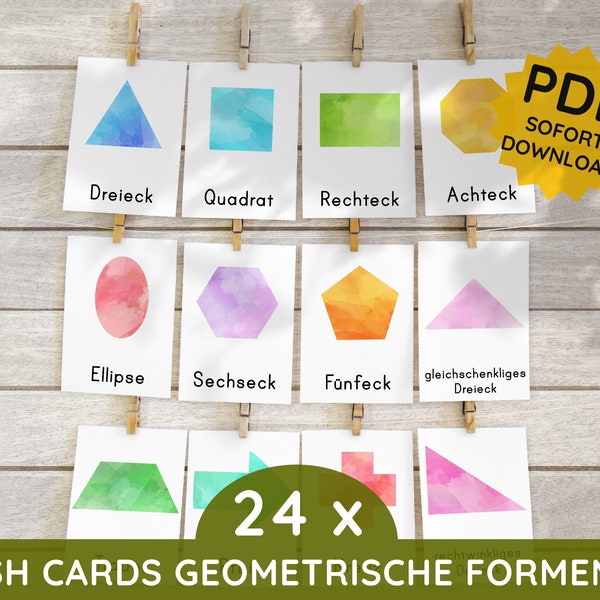 Flash Cards Geometrische Formen 2D Montessori Geometrie zweidimensional Kartensatz zum Ausdrucken Kleinkind Kindergartenkind Lernen