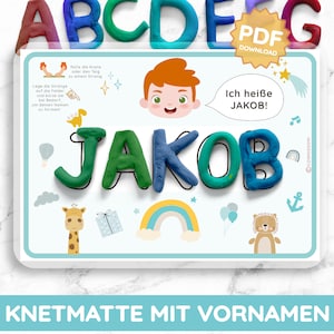 Estera de amasado nombre personalizado nombre del niño plantilla de amasado idea de actividad original Montessori DIY regalo PDF plantilla de impresión Alemania