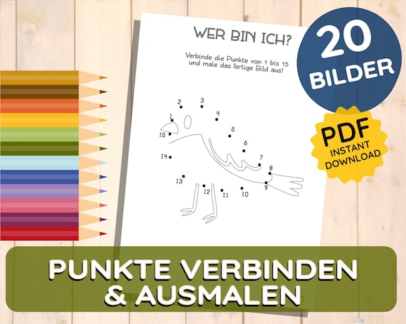Punkte verbinden & Ausmalen Malbuch Alphabet Zahlen lernen 20 Motive PDF Instant Download Arbeitsblatt Printable Malvorlage Kleinkind DIY