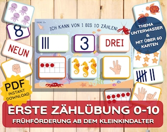 Montessori Counting Practice Toddler Activity Counting Learning Cards PDF Download Printable Child Underwater Ocean Sea Aquarium Sorting Game