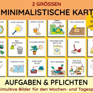 Selbstständigkeit Aufgaben Ordnung Montessori Routinekarten PDF Ausdrucken minimalistisch Kleinkind Wochenkalender Tagesplaner DIY Kind Kita