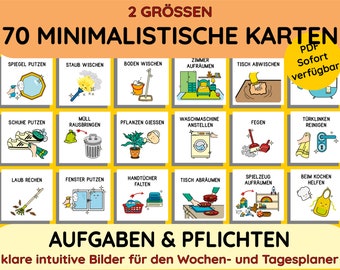 Selbstständigkeit Aufgaben Ordnung Montessori Routinekarten PDF Ausdrucken minimalistisch Kleinkind Wochenkalender Tagesplaner DIY Kind Kita