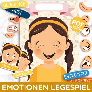 Feelings laying game Montessori emotion learning game toddler PDF template DIY toy kindergarten daycare emotional intelligence cards German