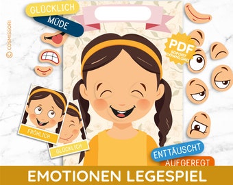 Gefühle Legespiel Montessori Emotion Lernspiel Kleinkind PDF Vorlage DIY Spielzeug Kindergarten Kita Emotionale Intelligenz Karten deutsch