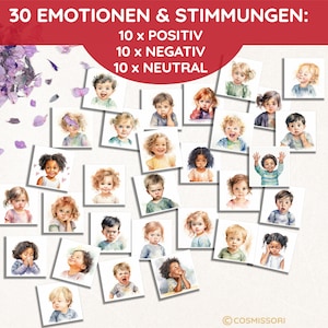 Emotions Children Watercolor Montessori Picture Cards Learning Cards Flash Cards PDF Template Feelings Cards Mood Cards Feelings Child German image 3