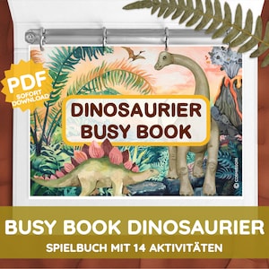 BUSY BOOK DINOSAURIER Aktivitäten Montessori Minispiele Aquarell Dinos prähistorisch Natur druckbare Pdf Kleinkind Kind Geschenk deutsch