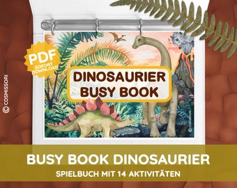 BUSY BOOK DINOSAURS Activities Montessori Mini Games Watercolor Dinosaurs Prehistoric Nature Printable PDF Toddler Child Gift German