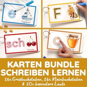 BUNDEL eerste schrijf leerkaarten afstammelingen traceren Montessori PDF afdrukbaar ABC alfabet kleuterschool kinderopvang basisschool kind Duits