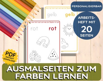 Ausmalen & Farben Lernen personalisierbar Malbuch Ausmalbuch Kleinkind Kindergartenkind Vorschulkind PDF Download Kleinigkeit Montessori DIY