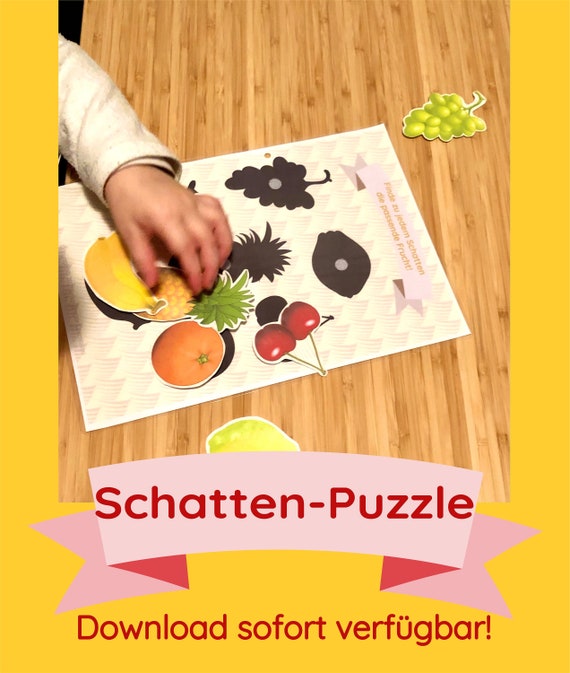 Sortierspiel Schatten- Puzzle Obst PDF sofort Download Druck für Busy Quiet Book Mappe Mitbringsel Mini Geschenk Kinder Legespiel DIY