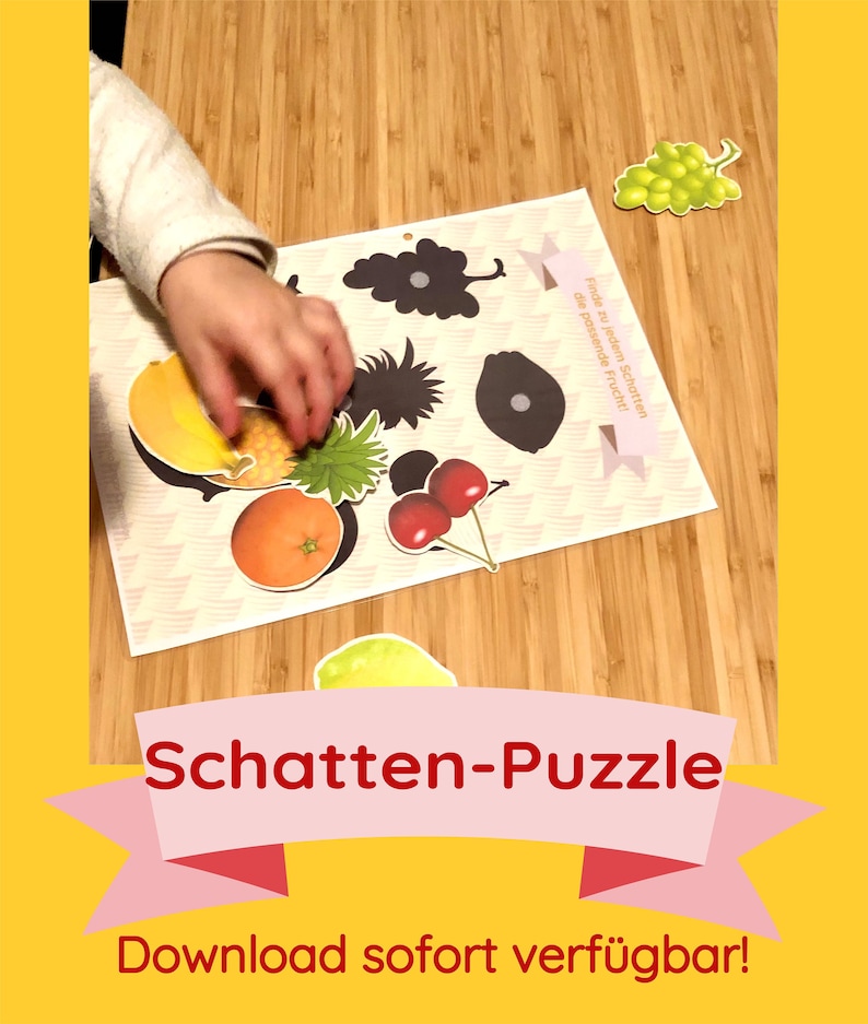 Sorting game shadow puzzle fruit PDF instant download print for busy quiet book folder souvenir mini gift children's jigsaw puzzle DIY image 1