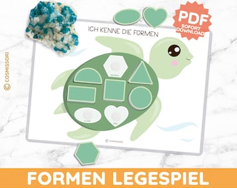 SHAPES PLACING GAME Turtle Sorting Game Montessori DIY Game PDF Template Toddler Child Daycare Kindergarten Print Out Learn To Sort German