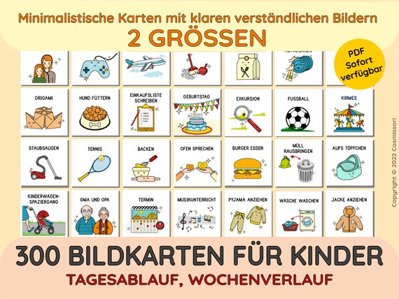 Bildkarten Piktogramme Routinekarten Ausdrucken Kind Routine über 300 Karten in zwei Größen Montessorri Wochenplaner Tagesplaner PDF deutsch