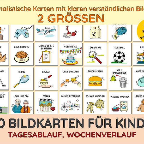 Bildkarten Piktogramme Routinekarten Ausdrucken Kind Routine über 300 Karten in zwei Größen Montessorri Wochenplaner Tagesplaner PDF deutsch