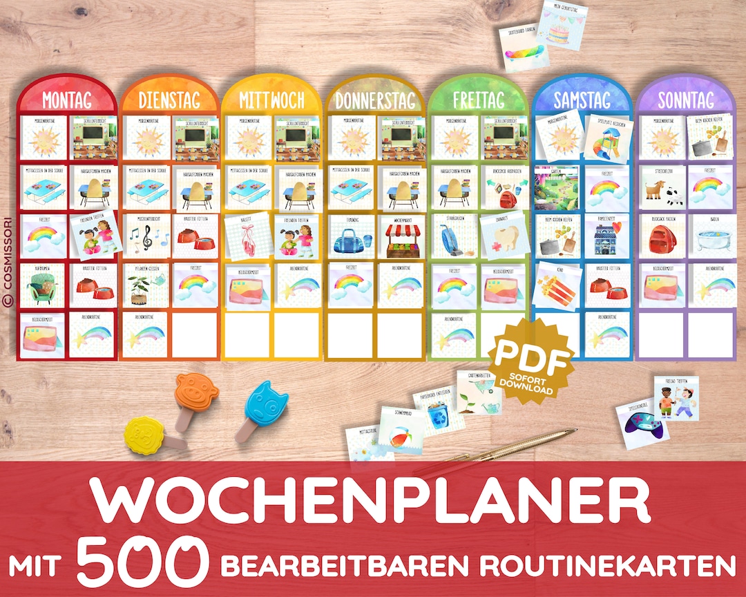 Wochenplaner mit 500 Routinekarten Montessori wöchentliche Routine ...