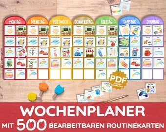 Weekly planner with 500 routine cards Montessori weekly routine picture cards weekly plan weekly schedule PDF editable cards German