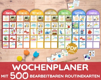 Wochenplaner mit 500 Routinekarten Montessori wöchentliche Routine Bildkarten Wochenplan Wochenverlauf PDF Bearbeitbare Karten deutsch