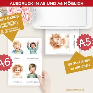 Emotions Children Watercolor Montessori Picture Cards Learning Cards Flash Cards PDF Template Feelings Cards Mood Cards Feelings Child German image 7