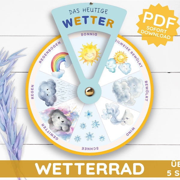 Wetterrad Wetterbeobachtung Drehrad Bastelvorlage Wetterstation Wetter PDF ausdrucken deutsch Kita Kiga Wetterspiel Deko Kinderzimmer DIY