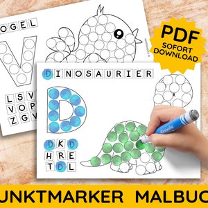 Dot Marker Stamping Coloring Book Livre de coloriage Alphabet Montessori Baby Art Feuille de travail Imprimer Télécharger Lettres à colorier allemandes PDF