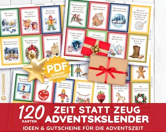 ADVENT CALENDAR Cards 120 Ideas Time instead of stuff Activities Mindfulness Gift Christmas Montessori Advent Family Child PDF print DIY
