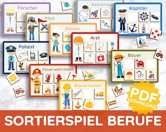 Berufe & Merkmale Bildkarten Montessori Sortierspiel Kleinkind Lernspiel PDF DIY Spielzeug Kindergarten Kita Legespiel Arbeitsblatt Deutsch