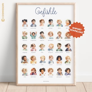 POSTER EMOZIONI SENTIMENTI Decorazione murale sala giochi Montessori acquerello bambini murale decorazione educativa Scarica Decorazione murale tedesca