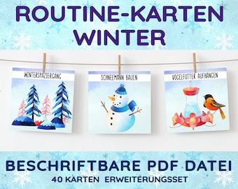 WINTER Routine Cards Montessori PDF Planning Planner Printable Picture Cards Calendar Extension Set Daily Schedule Week Day Planning Aid