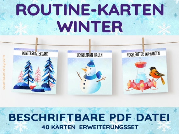 WINTER Routine Karten Montessori PDF Planung Planer Ausdruckbare Bildkarten Kalender Erweiterungsset Tagesverlauf Woche Tag Planungshilfe