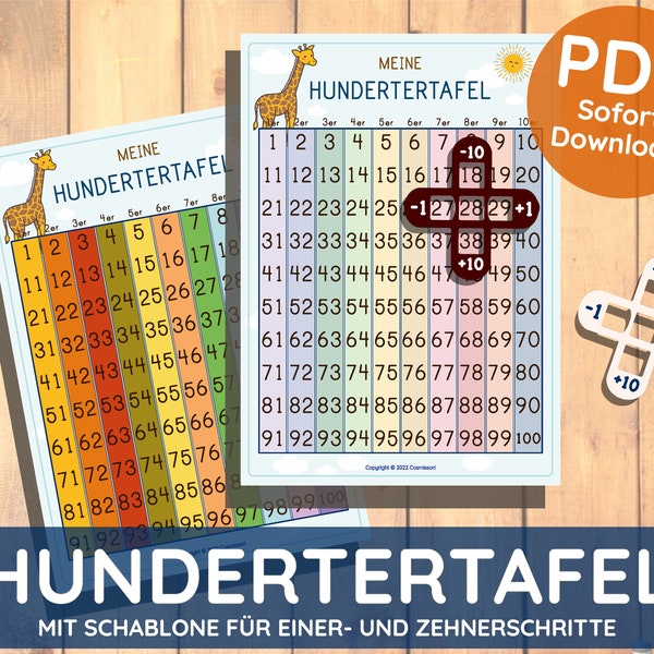 HUNDERTERTAFEL PDF Hunderterbrett Puzzle Poster Legespiel Herunterladen und Ausdrucken Montessori Mathematik Zahlen bis 100 Geschenk DIY