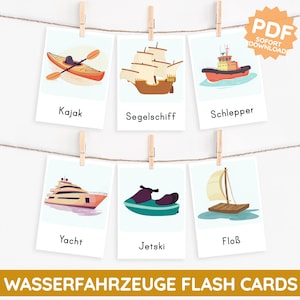 Wassertransport Wasserfahrzeuge Wasserverkehr Montessori Bildkarten Wasser Lernkarte PDF Druckvorlage drucken Kind Kleinkind Baby Kita Druck