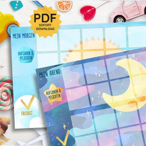 6 quadros com armazenamento Rotina matinal Rotina noturna Plano Montessori Rotina para dormir da criança Rotina para acordar manhã noite diário PDF planner