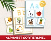Alphabet Sortierspiel Bildkarten Tafeln Montessori ABC Lernspiel Zuordnungsspiel DIY PDF Vorlage ausdruckbar Lernmaterial Kind deutsch