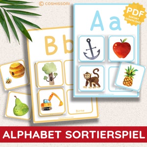 Alphabet sorting game picture cards boards Montessori ABC learning game matching game DIY PDF template printable learning material child German
