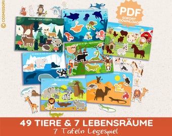 7 Animal Worlds Matching Game Montessori Sorting Game Toddler Learning Game PDF DIY Toy Kindergarten Daycare Matching Game Worksheet German