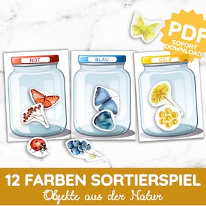 12 Colors Sorting Game Treasures of Nature Montessori Sorting Jars DIY Game PDF Template to Print Toddler Gift Child Kindergarten
