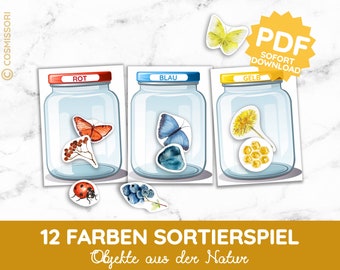 12 Farben Sortierspiel Schätze der Natur Montessori Sortiergläser DIY Spiel PDF Vorlage zum Ausdrucken Kleinkind Geschenk Kind Kindergarten