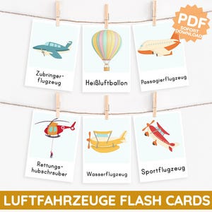 Cartões de imagens montessori de transporte aéreo, cartões de aprendizagem, modelo de impressão em pdf, impressão de vocabulário de creche para crianças pequenas